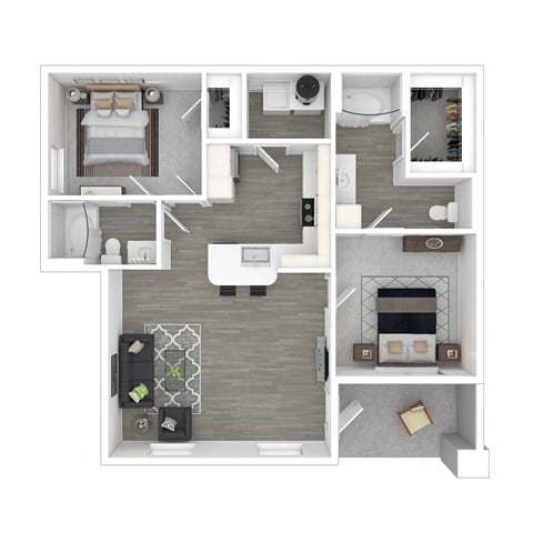 Floor plan for 2 beds, 2 baths, 1079 sqft